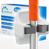 ReliaHom broom holder wall mount with multiple slots keeps brooms and mops organized.