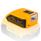 RETRUE DeWalt 20V USB charger adapter front view powering devices on site
