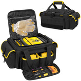 Rexmica bag with front pocket organization for inflator accessories.