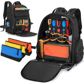 Rexmica Tool Bag Backpack main compartment with reinforced pockets for heavy tools