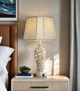 Reyokale 25'' farmhouse lamp front view with carved hollow body for cozy ambience.