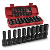 Reywoo deep swivel sockets cover 10–19 mm, ideal for automotive repairs.