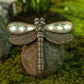 Rezpuao garden dragonfly statue with solar light enhances daytime and night-time curb appeal.