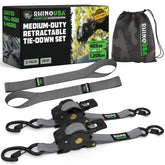 Rhino USA retractable ratchet strap 2-pack in action secures cargo on the move.