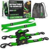 Rhino USA retractable ratchet straps secure cargo quickly for trucks and trailers.