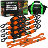 Rhino USA retractable ratchet straps orange secure cargo on a truck