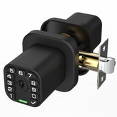 Richelock square door knob with keypad, front view in matte black for secure entry.