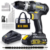RIDA cordless drill with 20V power and 2.0Ah battery for versatile DIY projects.