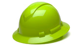 Ridgeline Pyramex full brim hat front view in lime for high-visibility safety.