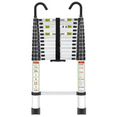 RIKADE telescopic ladder fully extended to reach high shelves safely.