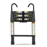 RIKADE telescopic ladder extended to reach high shelves with stability