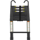 RIKADE telescopic ladder with dual hooks extends safely for indoor use