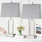 Rinweey set of 2 silver bedside lamps for a contemporary bedroom look.