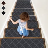RIOLAND stair treads with diamond pattern for strong anti-slip grip on wooden stairs.