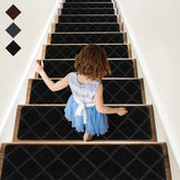 RIOLAND stair treads in diamond black offer anti-slip safety on wood stairs