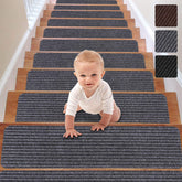 RIOLAND stair treads with non-slip backing keep wooden stairs secure.