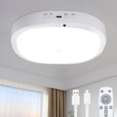 RIRIBEN rechargeable motion-sensor ceiling light close-up showing battery for long-lasting brightness