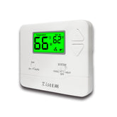 Riseem nonprogrammable thermostat front panel with green backlight for easy viewing.