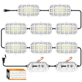 RIUVAO 100ft LED construction string lights illuminate a large work site.