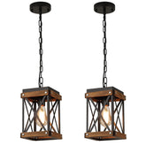 RKUCSR 2-pack rustic wood pendant with oak and metal lantern cage for kitchen lighting