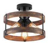 RKUCSR 3-light rustic farmhouse wood flush mount ceiling light in black for hallway and entryway ambience.