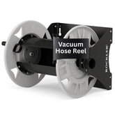Rockler shop vacuum hose reel with 40 ft hose for quick workshop cleanup.