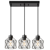 ROCUNSI 3-light pendant with black cage over dining table enhances warm ambiance