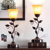 RORIANO set of 2 touch vintage table lamps with amber shade for elegant bedroom ambiance.