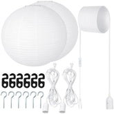 Rossesay 2-pack jumbo white paper lanterns, 16-inch diameter, ideal ambient lighting for events.