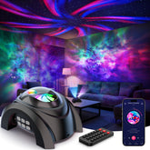 Rossetta dual-lens galaxy projector front view projecting ceiling stars for a soothing ambiance.