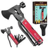 RoverTac 14-in-1 multitool axe in use for rugged campsite tasks