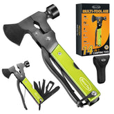 RoverTac 14-in-1 multitool axe close-up, rugged stainless steel for camping and DIY tasks