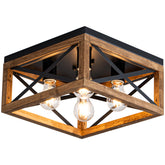 Rpzloila farmhouse ceiling light with square wood frame and black metal accents for warm ambience.