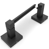 Ruacq matte black double-post pivoting holder enables quick, secure toilet paper changes.
