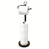 RUBOLTD toilet paper holder stand with wood base in black bronze for stable storage