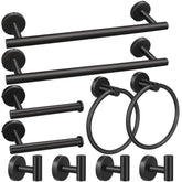 Ruby.Q bathroom towel bar 16in in black matte finish, keeps towels neatly within reach.