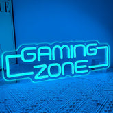 RuCvixkt gaming zone neon sign brightens the wall for a vibrant game room.