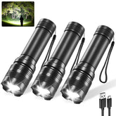 Rufykiri 3-pack rechargeable flashlights ready for everyday use.