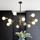 RUIYEY modern Sputnik chandelier with gold and black finish, ready for quick assembly.