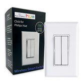 RunLessWire Click for Philips Hue switch front view showing compact, battery-free control.