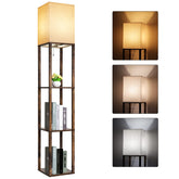 RUNTOP shelf floor lamp with three brown shelves for organized display.