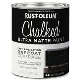 Rust-Oleum Black Abyss Chalked paint applying one-coat coverage on furniture.