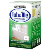 Rust-Oleum Tub and Tile Refinishing Kit bottle and contents demonstrate durable moisture-resistant coating for bathrooms.