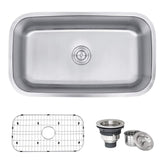 Ruvati RVM4200 undermount single bowl sink in brushed finish; durable and easy to clean.