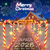 RVZHI solar candy cane lights illuminate the yard with festive ambiance.