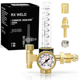 RX WELD Argon regulator flowmeter gauge displays precise gas flow for MIG/TIG welding.