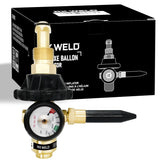 RX WELD helium inflator gauge closeup for precise balloon filling.