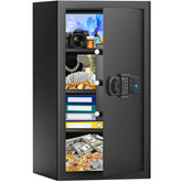 RXUJYC fireproof safe front view with dual alarm for added security.