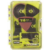 RYOBI 16-piece oscillating blade set case open for easy selection.