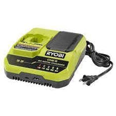 RYOBI ONE+ 18V 8A rapid charger front view shows USB ports for convenient charging.